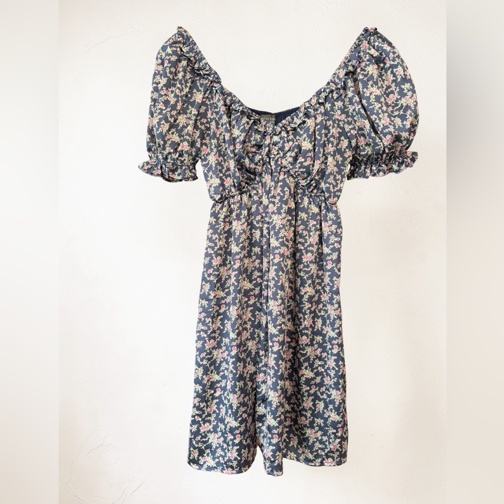 Dress Forum Navy Mini Dress with Pink Floral Print